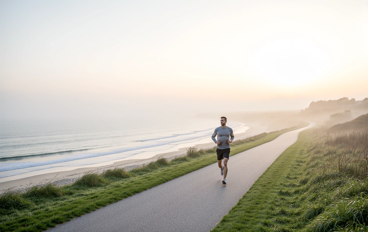 Persona corriendo al atardecer en un entorno natural